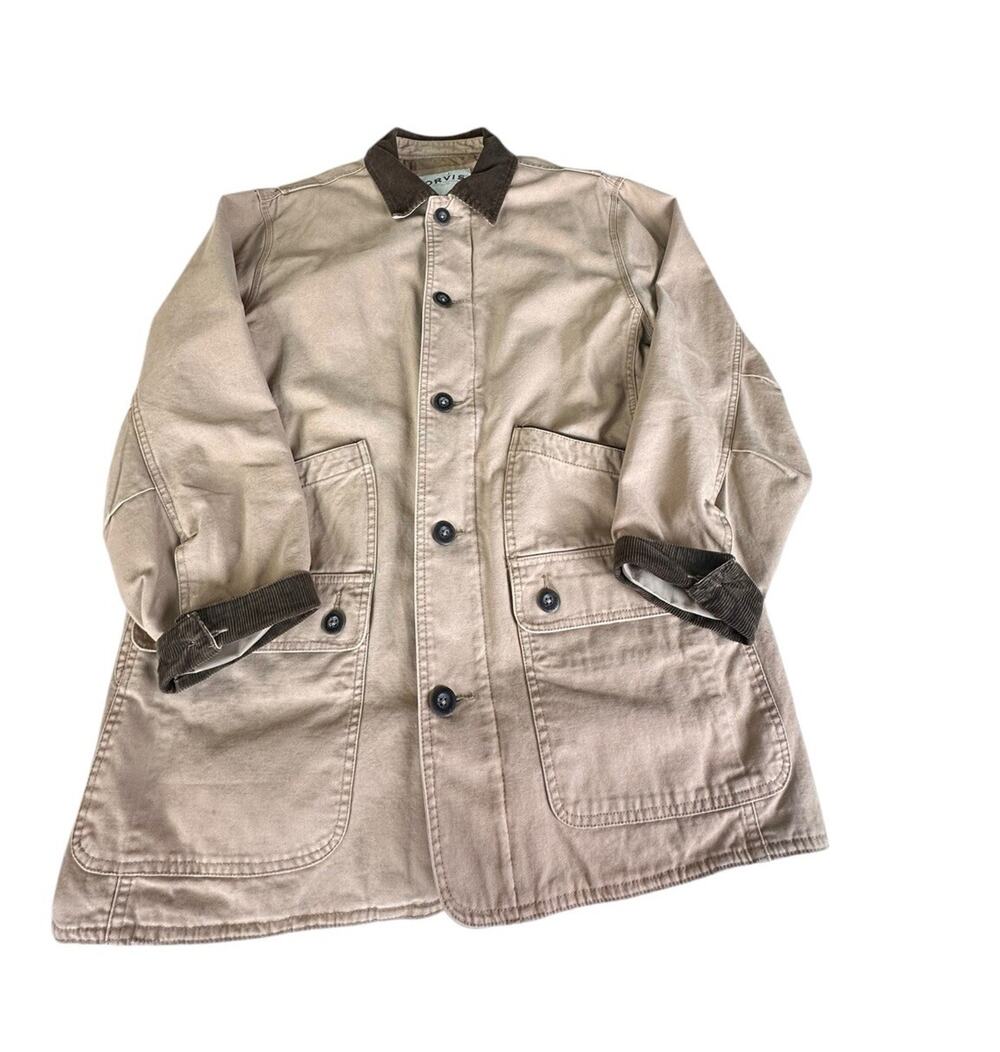 Orvis Heritage Barn Field Chore Jacket Beige Cotton Quilted Lined Mens L